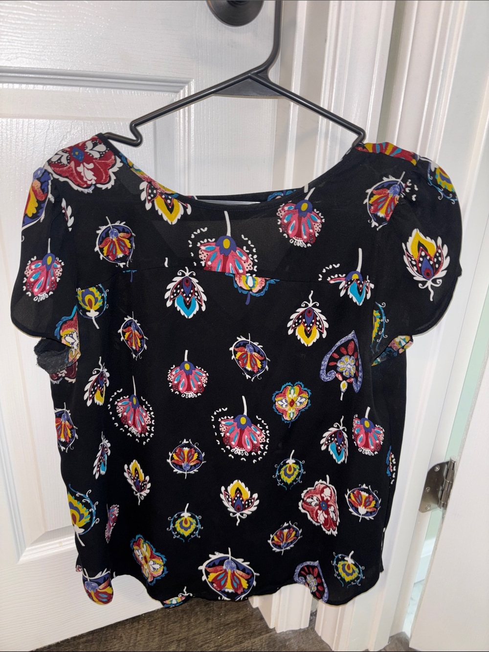 🎈4/$20 LOFT Boho Black Blouse With Bright Colors
